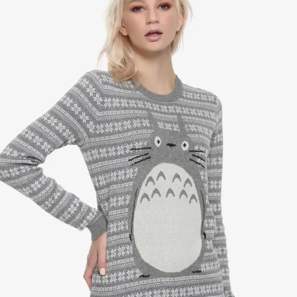 Her Universe Studio Ghibli My Neighbor Totoro Fair Isle Girls Sweater Small Grey - Picture 9 of 16